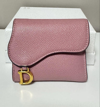 Christian Dior Tri-fold Wallet Compact Purse Saddle Pink Authentic