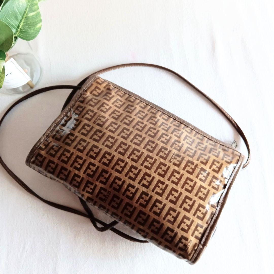 FENDI Shoulder Bag Purse FF Zucchino Brown Authentic