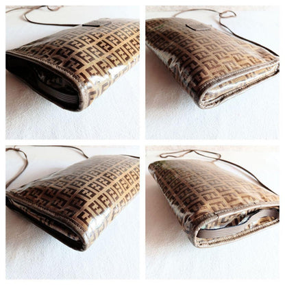 FENDI Shoulder Bag Purse FF Zucchino Brown Authentic