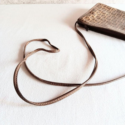 FENDI Shoulder Bag Purse FF Zucchino Brown Authentic