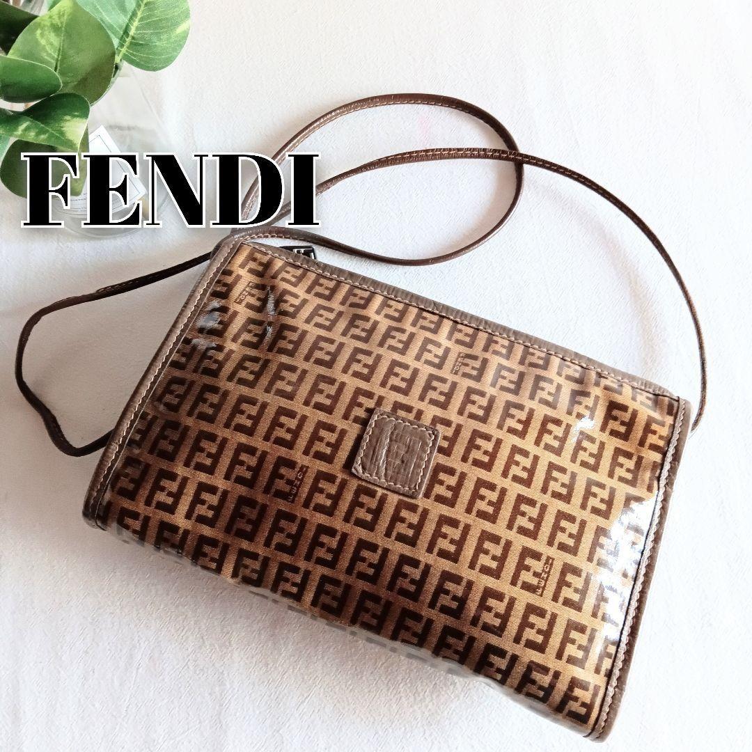 FENDI Shoulder Bag Purse FF Zucchino Brown Authentic