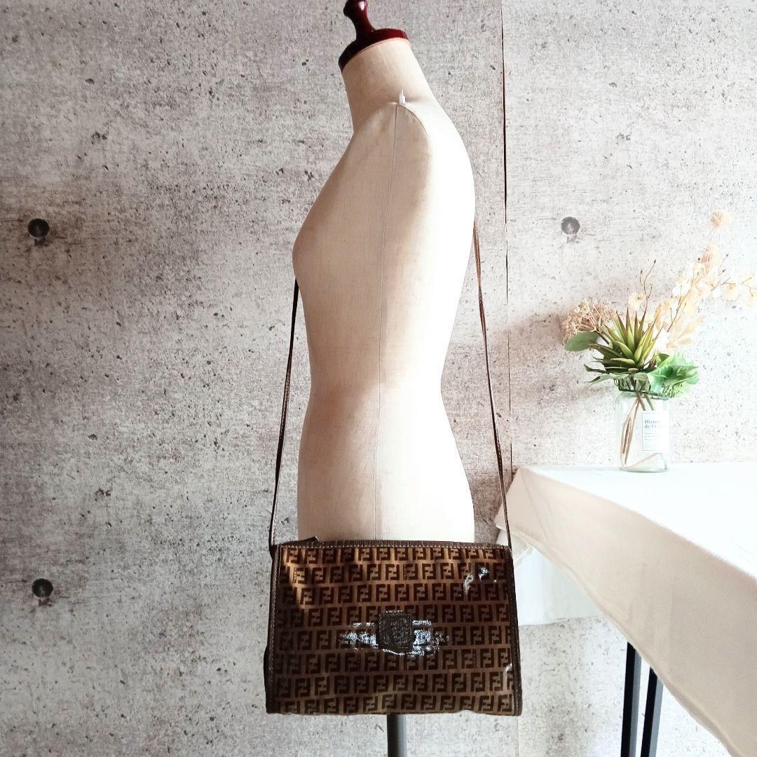 FENDI Shoulder Bag Purse FF Zucchino Brown Authentic