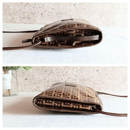 FENDI Shoulder Bag Purse FF Zucchino Brown Authentic
