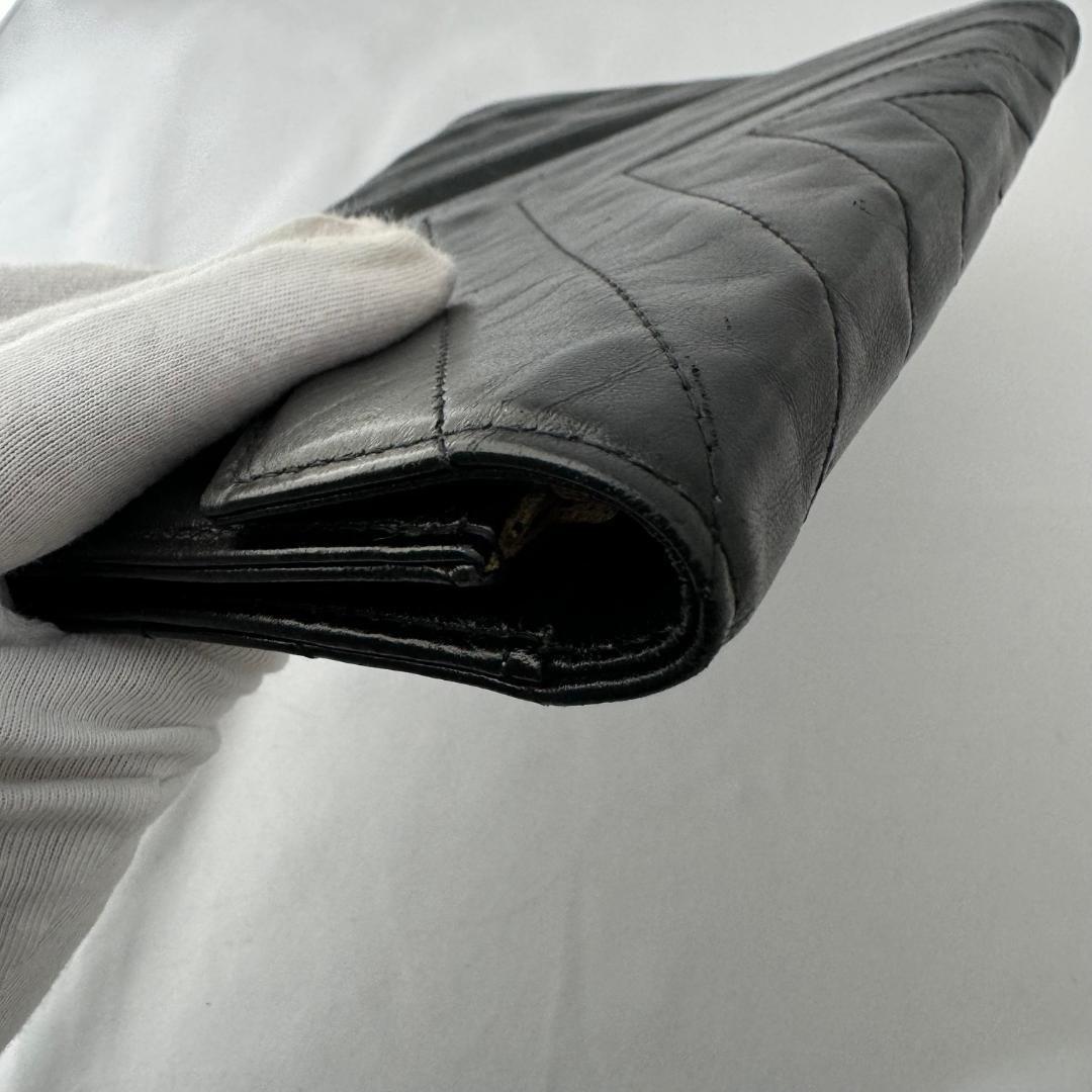 Saint Laurent Clutch Bag Second Bag V stitch Quilting Leather Black Authentic