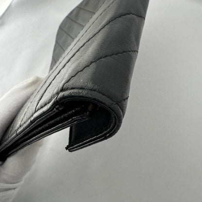 Saint Laurent Clutch Bag Second Bag V stitch Quilting Leather Black Authentic