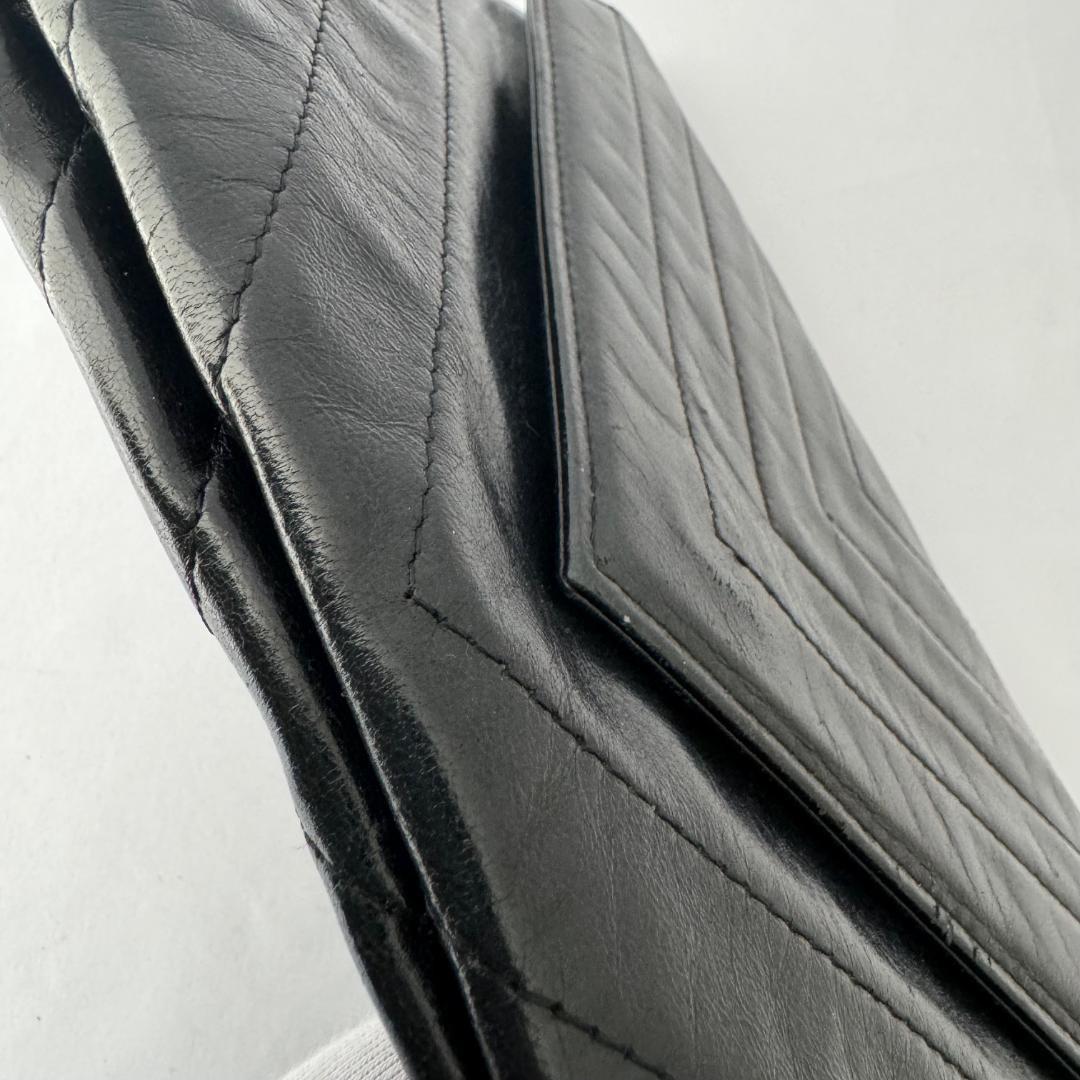 Saint Laurent Clutch Bag Second Bag V stitch Quilting Leather Black Authentic