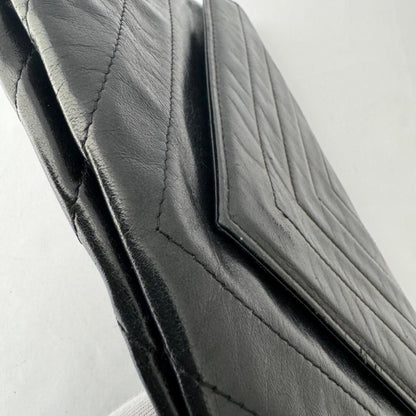 Saint Laurent Clutch Bag Second Bag V stitch Quilting Leather Black Authentic