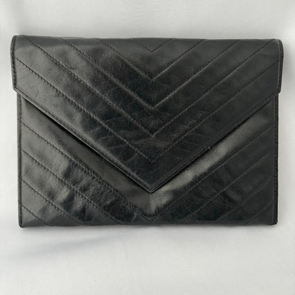 Saint Laurent Clutch Bag Second Bag V stitch Quilting Leather Black Authentic