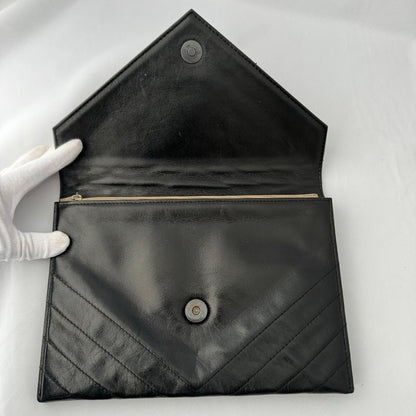 Saint Laurent Clutch Bag Second Bag V stitch Quilting Leather Black Authentic