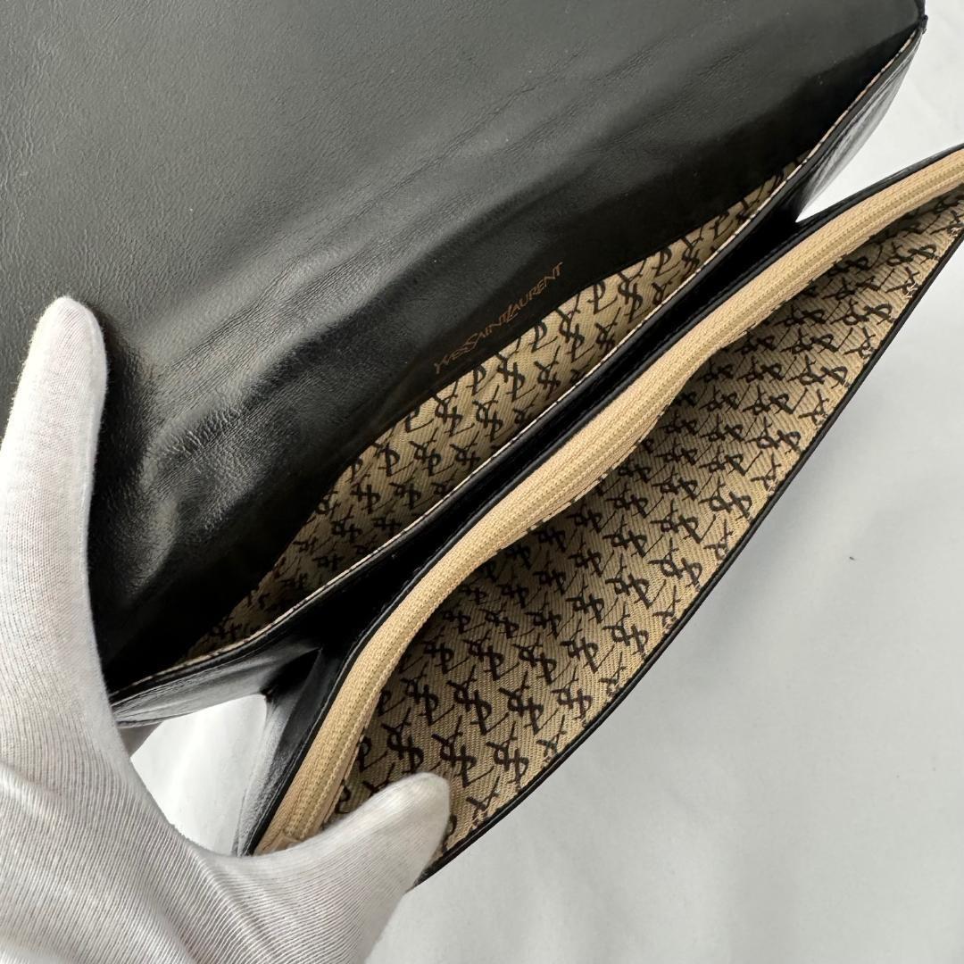 Saint Laurent Clutch Bag Second Bag V stitch Quilting Leather Black Authentic