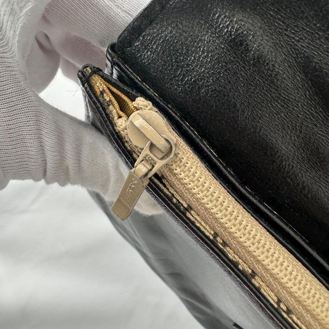 Saint Laurent Clutch Bag Second Bag V stitch Quilting Leather Black Authentic