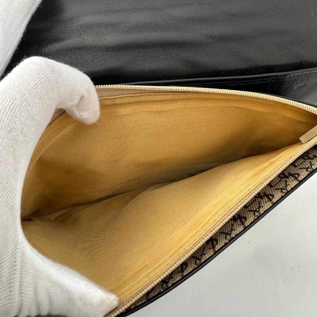 Saint Laurent Clutch Bag Second Bag V stitch Quilting Leather Black Authentic