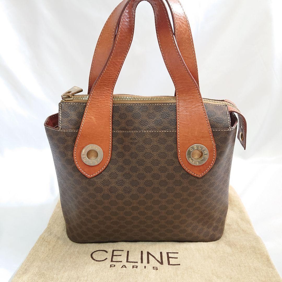 CELINE Macadam Purse Handbags tote bag shoulder bag Leather PVC Brown Beige Auth
