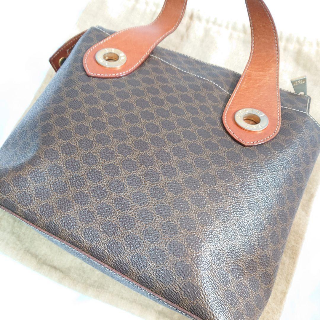 CELINE Macadam Purse Handbags tote bag shoulder bag Leather PVC Brown Beige Auth