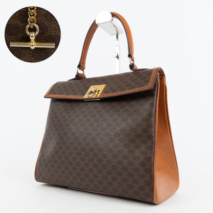 CELINE Gancini Purse macadam pattern handbag all over leather PVC brown Gold