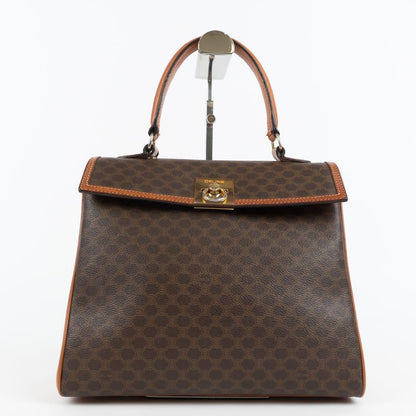 CELINE Gancini Purse macadam pattern handbag all over leather PVC brown Gold