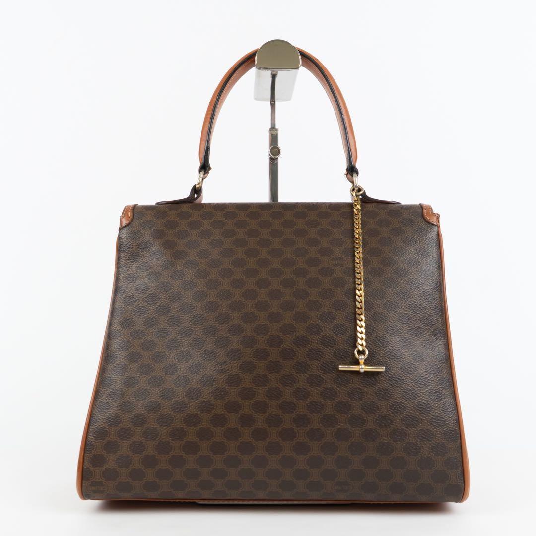 CELINE Gancini Purse macadam pattern handbag all over leather PVC brown Gold