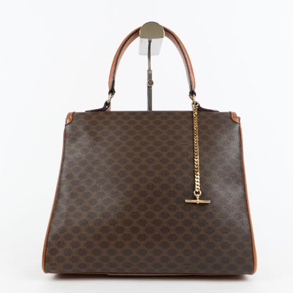 CELINE Gancini Purse macadam pattern handbag all over leather PVC brown Gold