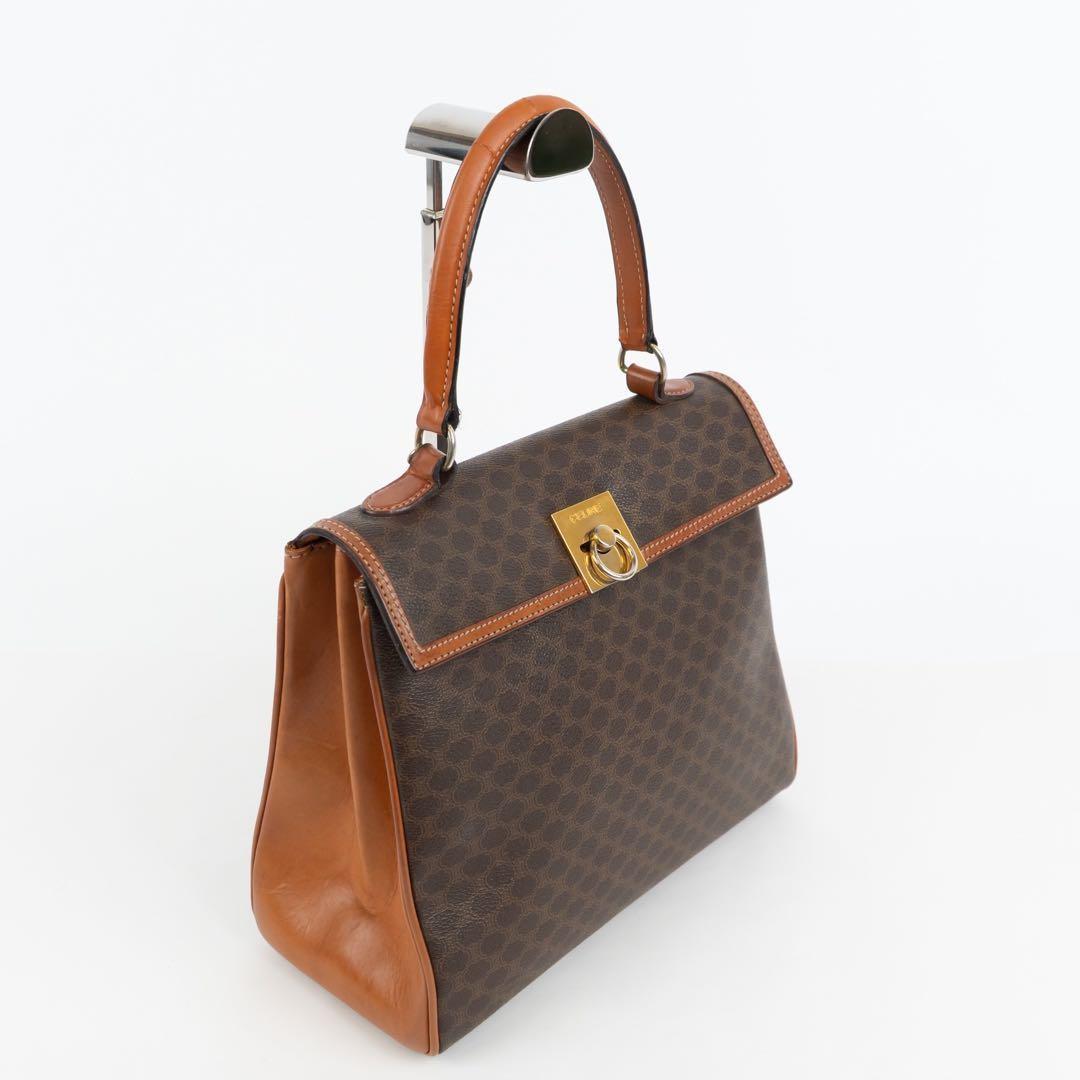 CELINE Gancini Purse macadam pattern handbag all over leather PVC brown Gold