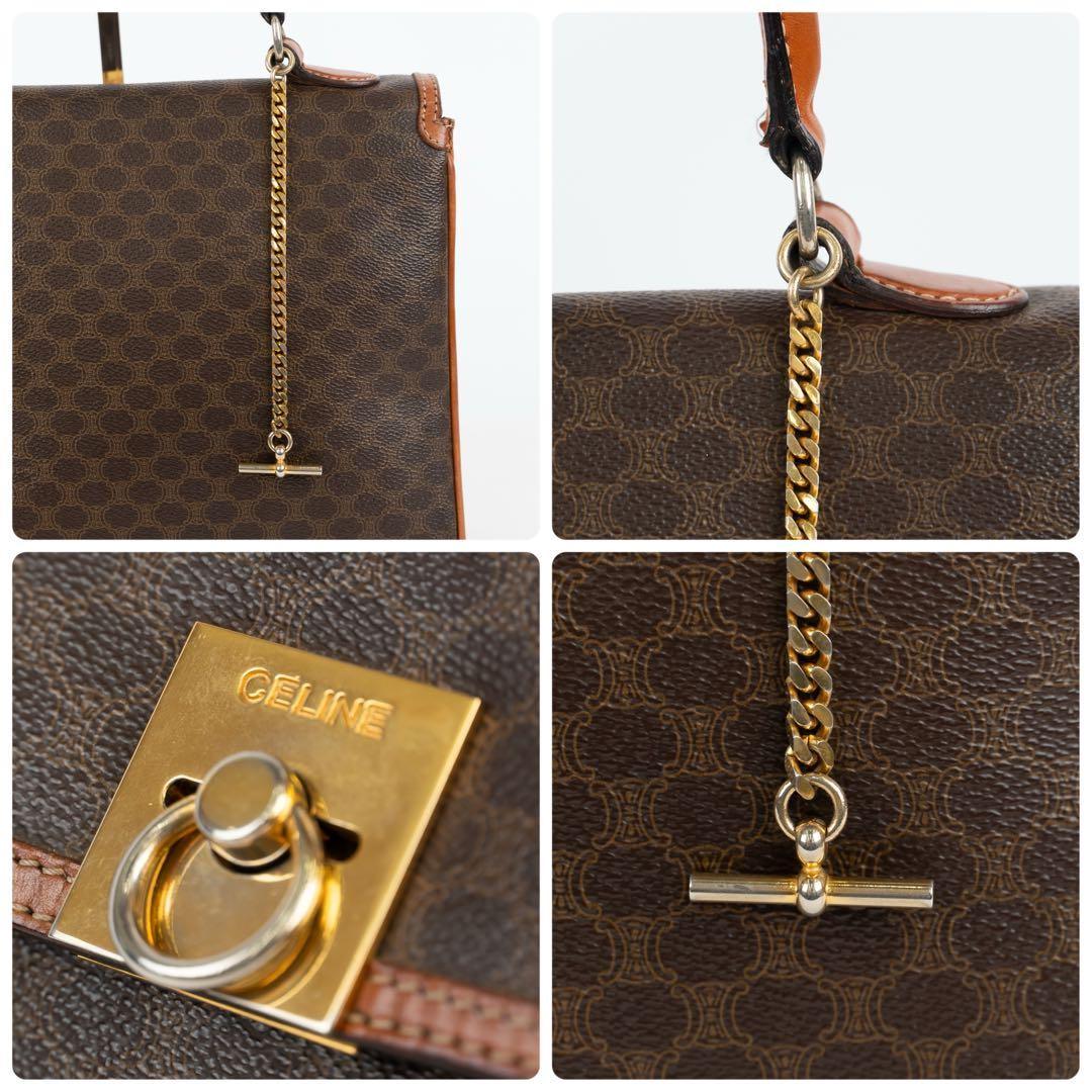 CELINE Gancini Purse macadam pattern handbag all over leather PVC brown Gold