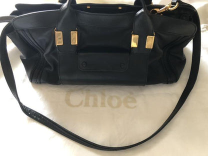 Chloe Hand Bag Tote Bag ALICE 2way Leather Black Authentic