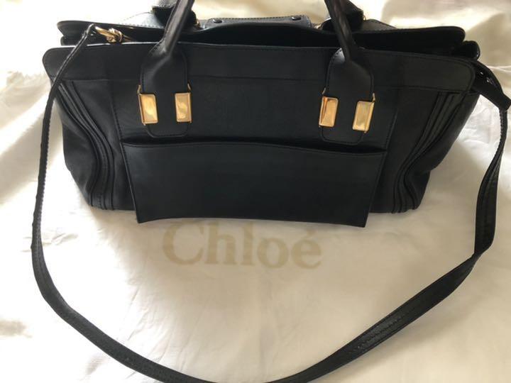 Chloe Hand Bag Tote Bag ALICE 2way Leather Black Authentic