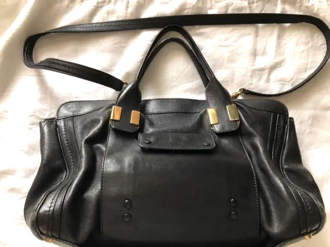 Chloe Hand Bag Tote Bag ALICE 2way Leather Black Authentic