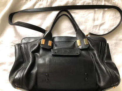 Chloe Hand Bag Tote Bag ALICE 2way Leather Black Authentic