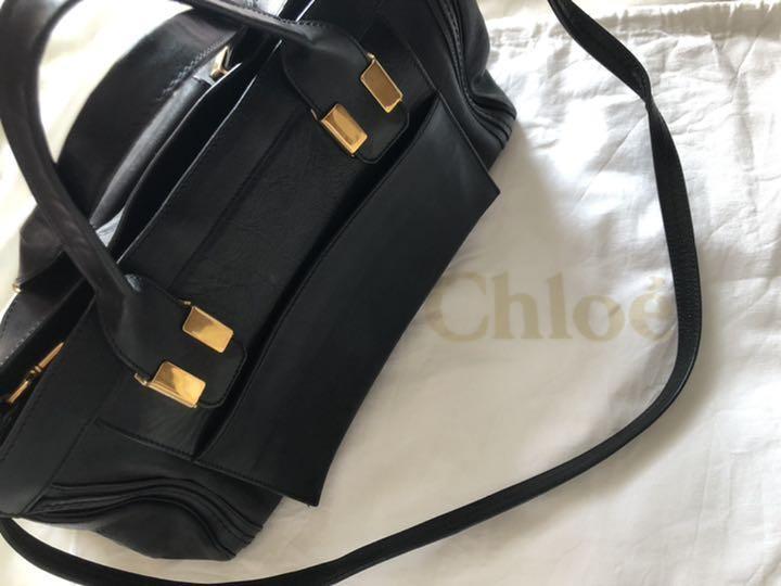 Chloe Hand Bag Tote Bag ALICE 2way Leather Black Authentic