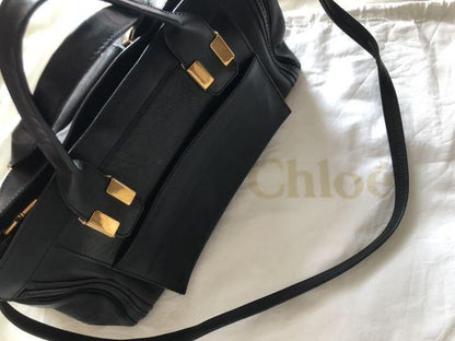 Chloe Hand Bag Tote Bag ALICE 2way Leather Black Authentic