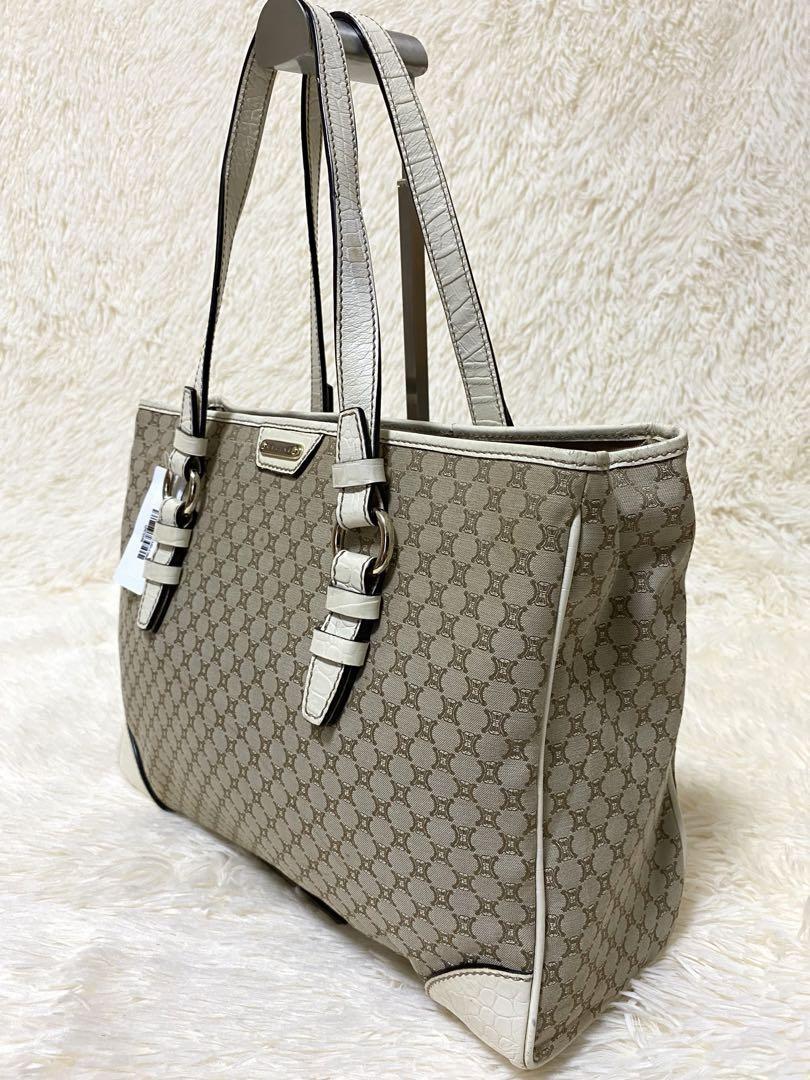 CELINE tote bag Purse Macadam  Canvas Leather Beige Women's Used Authentic