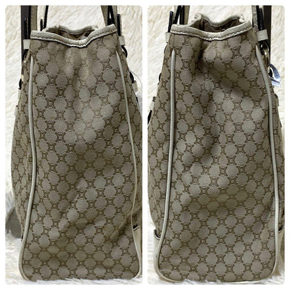 CELINE tote bag Purse Macadam  Canvas Leather Beige Women's Used Authentic