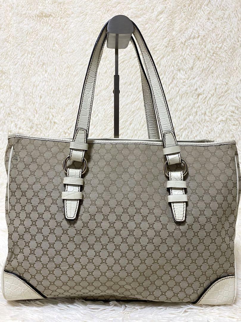 CELINE tote bag Purse Macadam  Canvas Leather Beige Women's Used Authentic