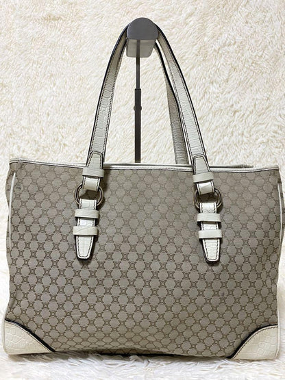 CELINE tote bag Purse Macadam  Canvas Leather Beige Women's Used Authentic