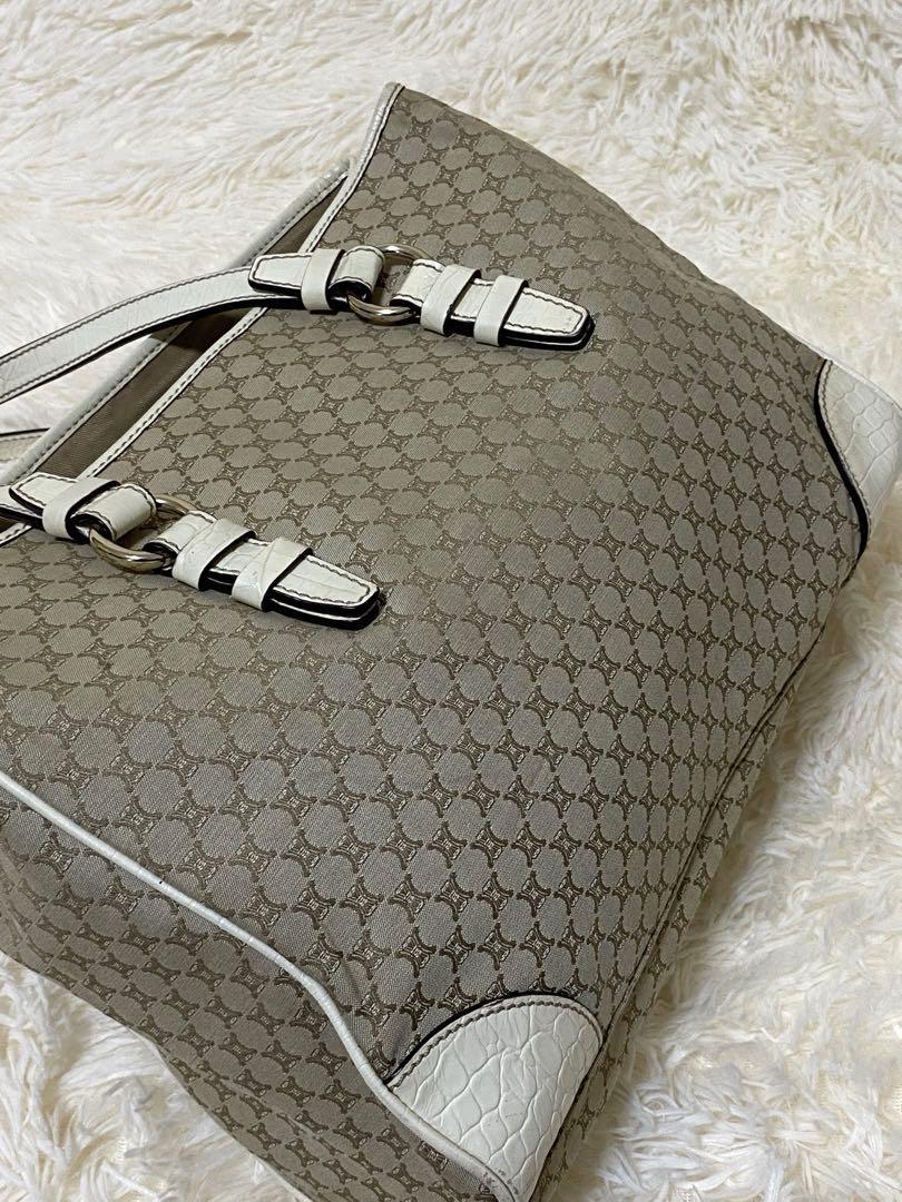CELINE tote bag Purse Macadam  Canvas Leather Beige Women's Used Authentic