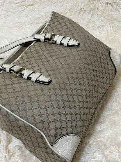 CELINE tote bag Purse Macadam  Canvas Leather Beige Women's Used Authentic
