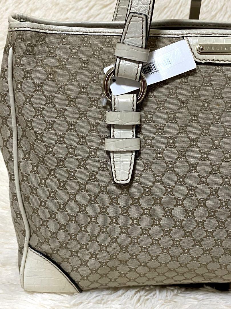 CELINE tote bag Purse Macadam  Canvas Leather Beige Women's Used Authentic