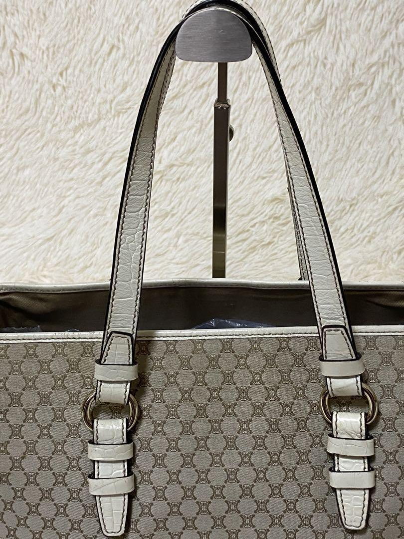 CELINE tote bag Purse Macadam  Canvas Leather Beige Women's Used Authentic