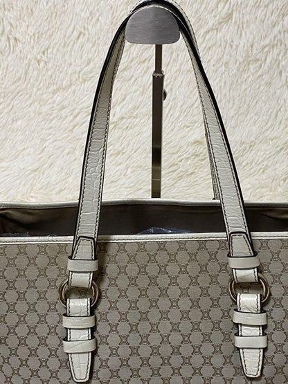 CELINE tote bag Purse Macadam  Canvas Leather Beige Women's Used Authentic
