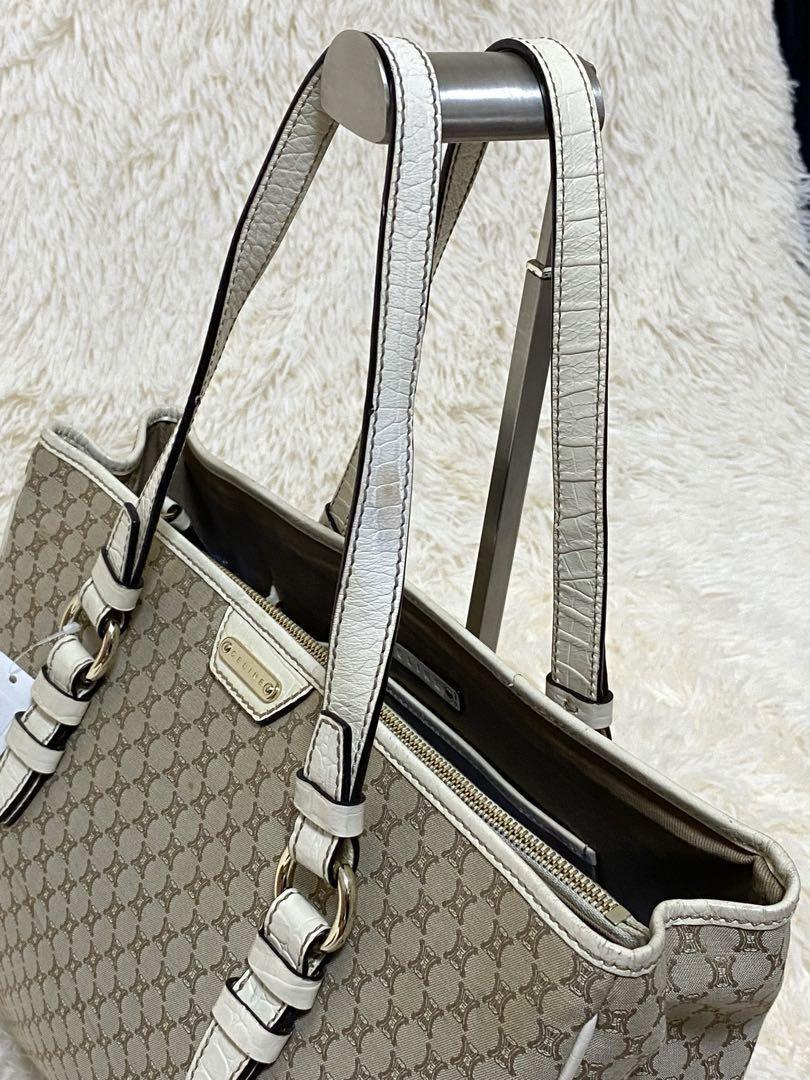 CELINE tote bag Purse Macadam  Canvas Leather Beige Women's Used Authentic