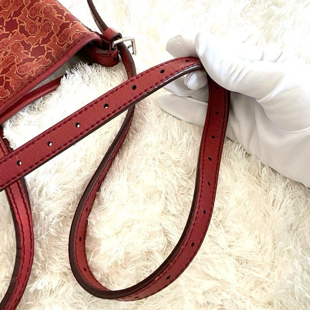 CELINE handbag Tote Purse Horse carriage Leather Red Authentic Used Women's