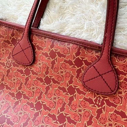 CELINE handbag Tote Purse Horse carriage Leather Red Authentic Used Women's