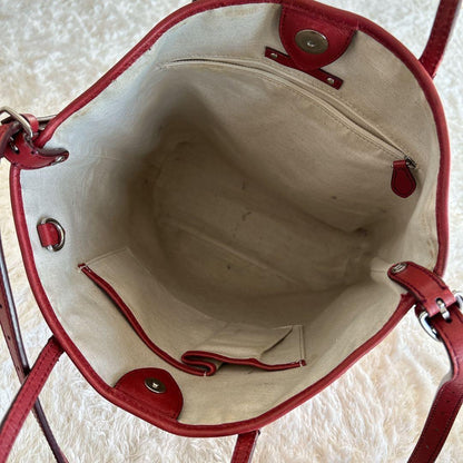 CELINE handbag Tote Purse Horse carriage Leather Red Authentic Used Women's