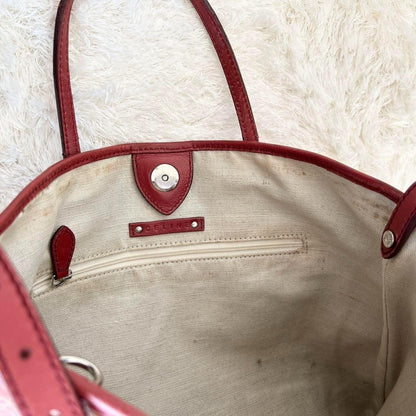 CELINE handbag Tote Purse Horse carriage Leather Red Authentic Used Women's