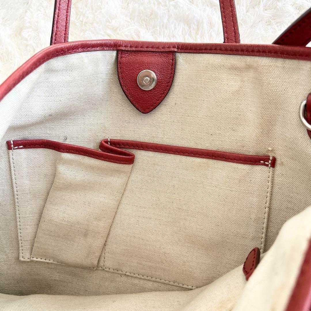 CELINE handbag Tote Purse Horse carriage Leather Red Authentic Used Women's