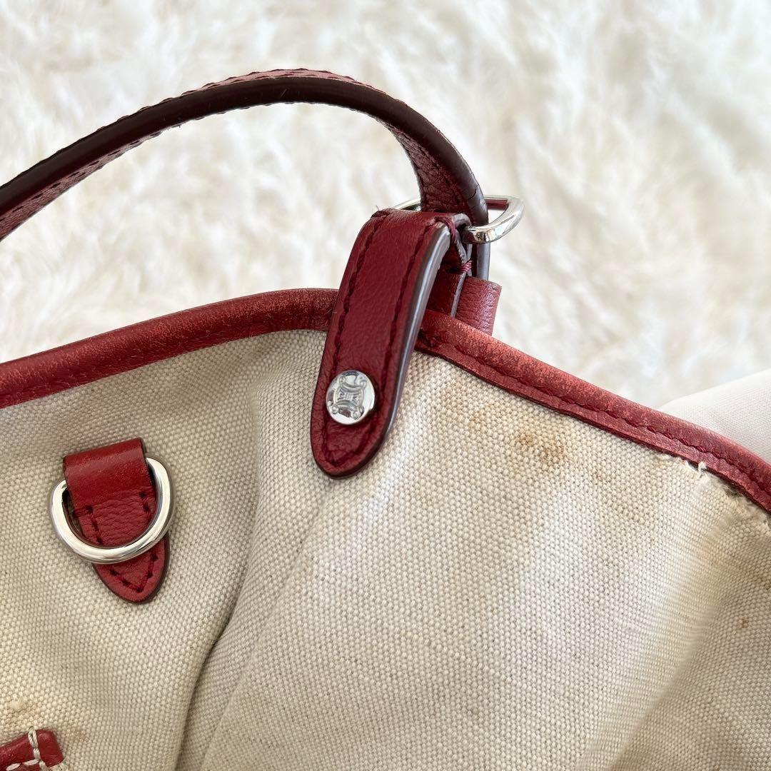 CELINE handbag Tote Purse Horse carriage Leather Red Authentic Used Women's
