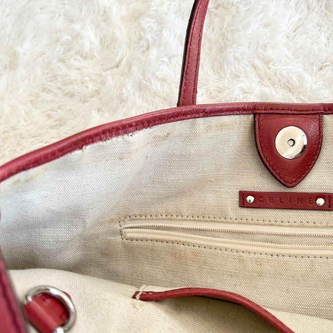 CELINE handbag Tote Purse Horse carriage Leather Red Authentic Used Women's