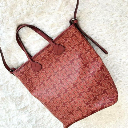 CELINE handbag Tote Purse Horse carriage Leather Red Authentic Used Women's