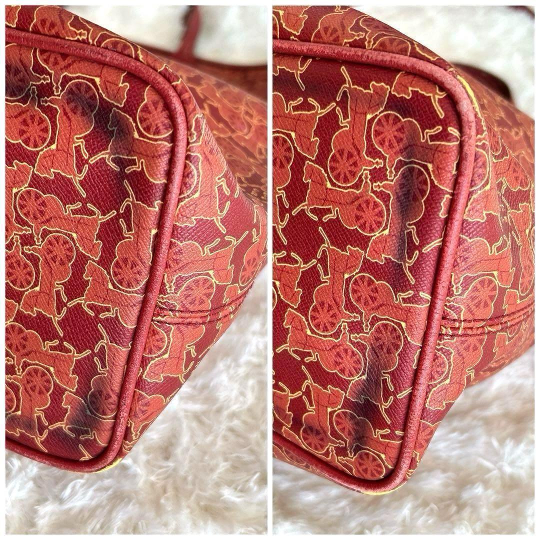 CELINE handbag Tote Purse Horse carriage Leather Red Authentic Used Women's