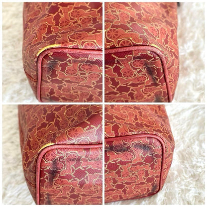 CELINE handbag Tote Purse Horse carriage Leather Red Authentic Used Women's